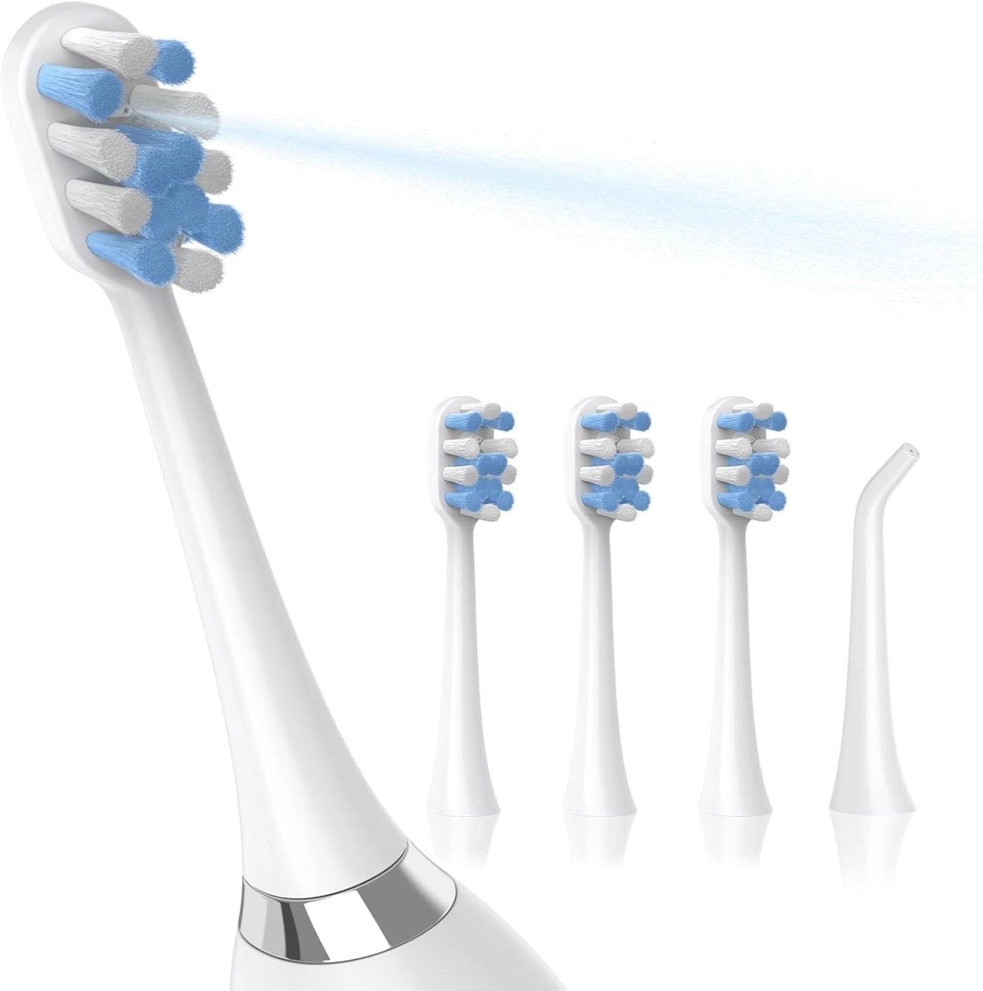 Marchpower Replacement Brush Heads - 3 Brush Heads 1 Nozzle Soft Blue Set