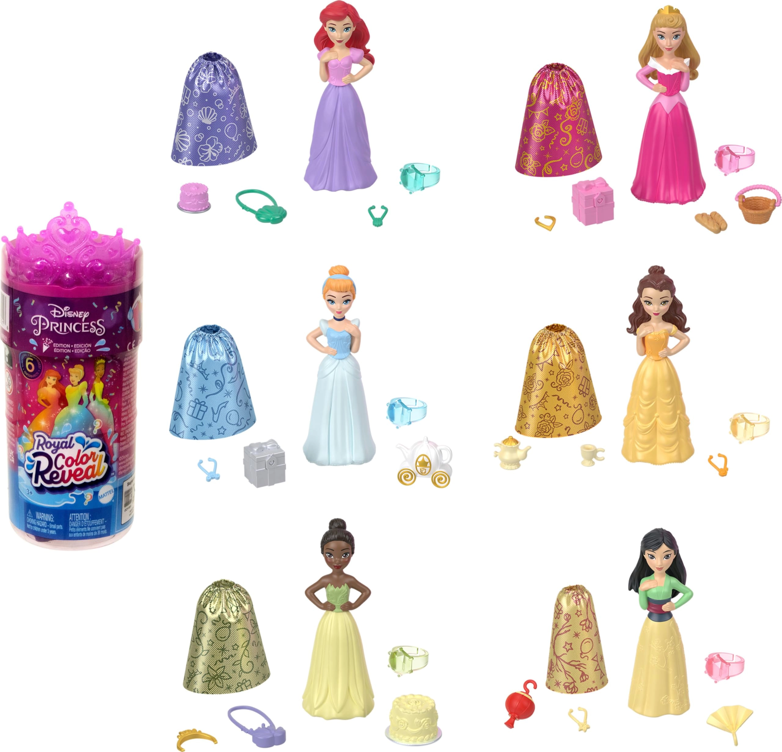 Mattel Disney Princess Royal Color Reveal Doll - 6 Unboxing Surprises Party Series Ages 3+