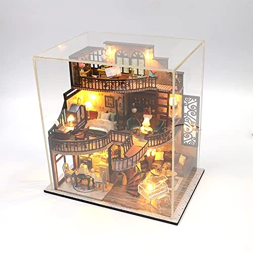 DIY Dollhouse Miniature Kit - Dust Proof Cover Gray Wood