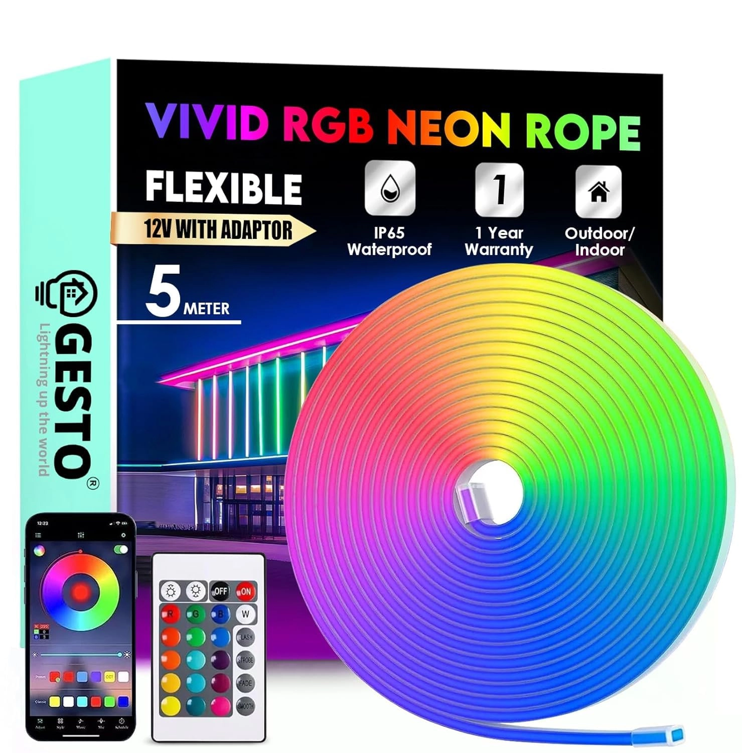 9729087000, Gesto RGB Neon Strip Lights - 5 Meter
