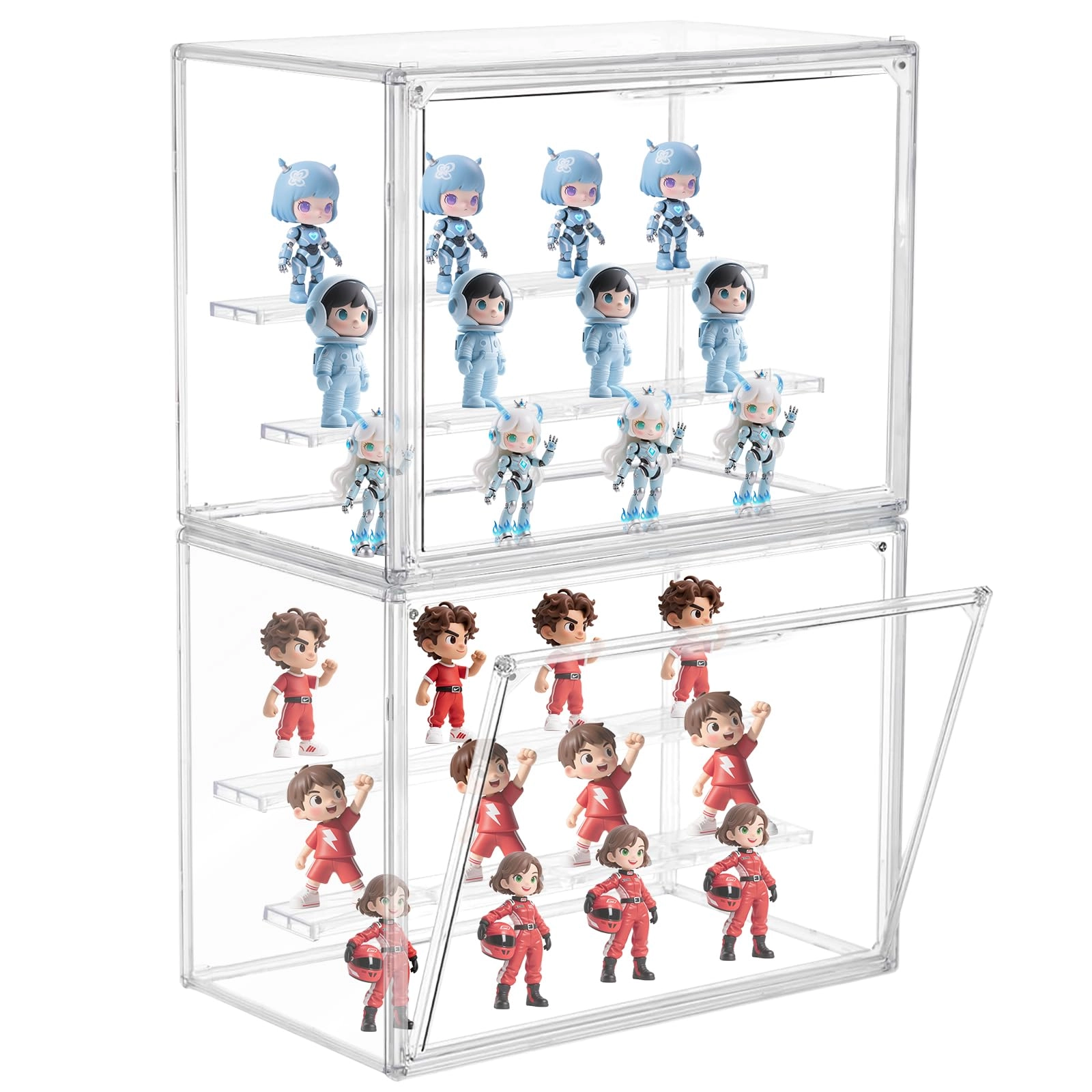 eYotto Acrylic Display Case - Clear 3-Tier Magnetic Door 2 Pack
