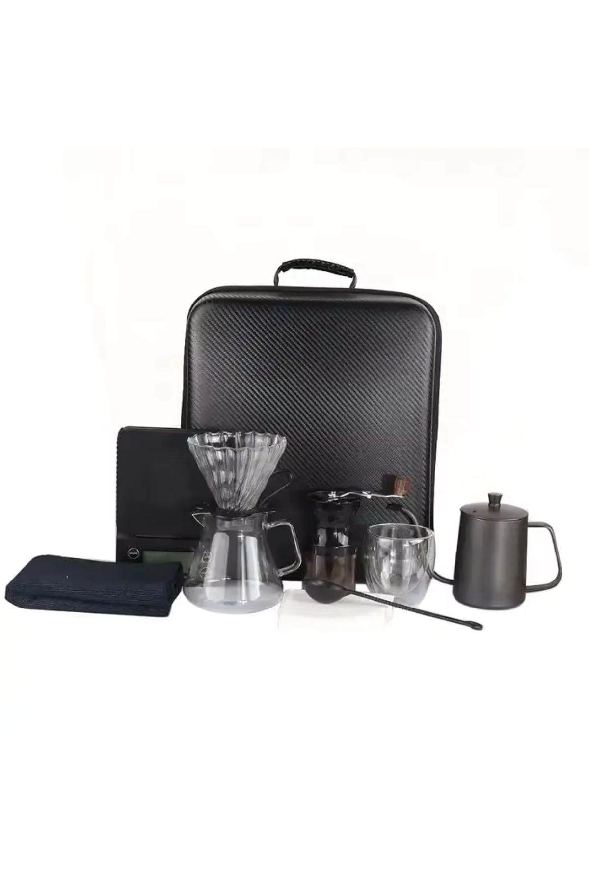 TIMEMORE Portable Pour Over Coffee Maker + Carrying Case + Manual Grinder + Glass Server