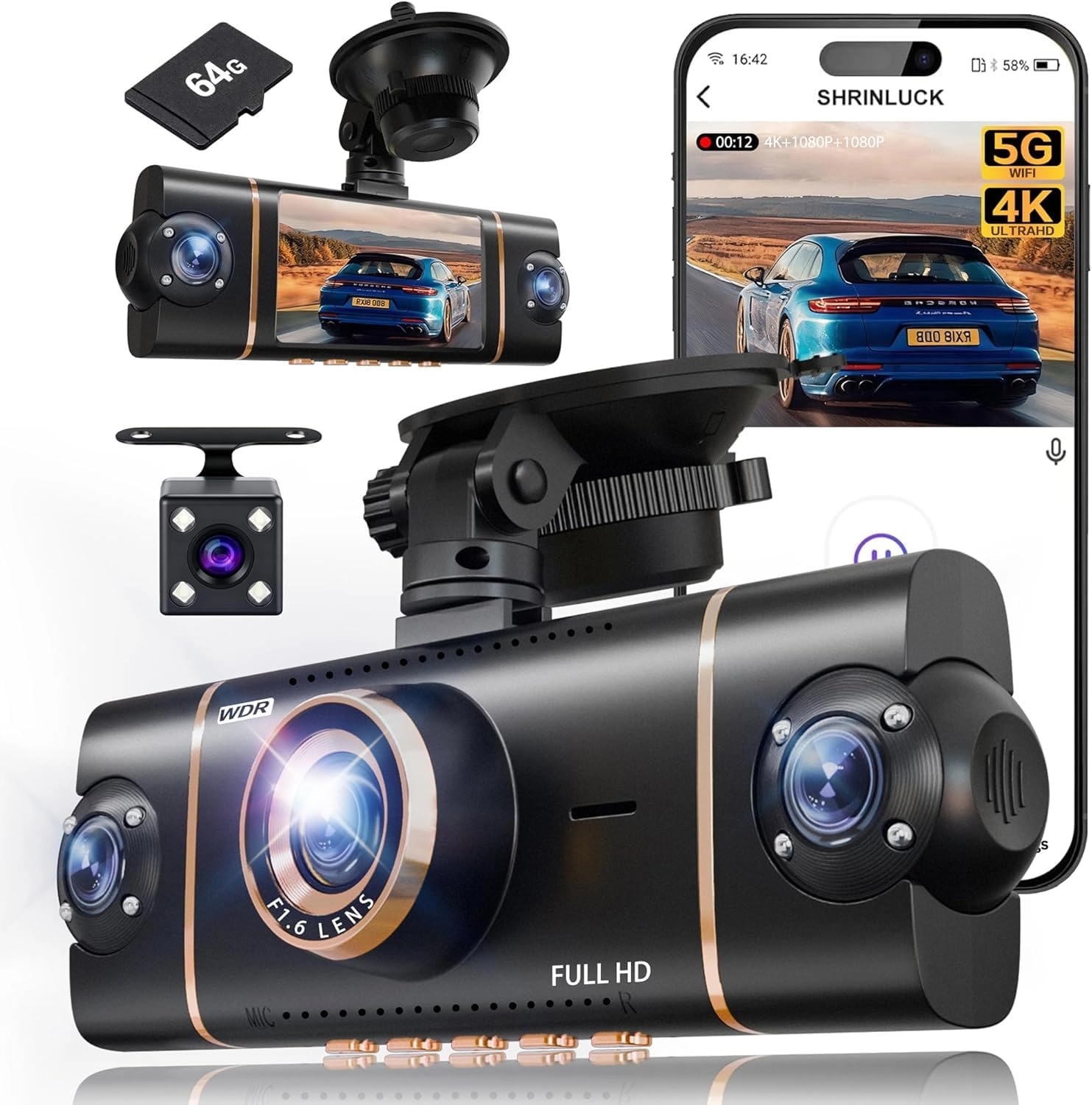 Funito 360 Dash Cam - 1080P*4 FHD