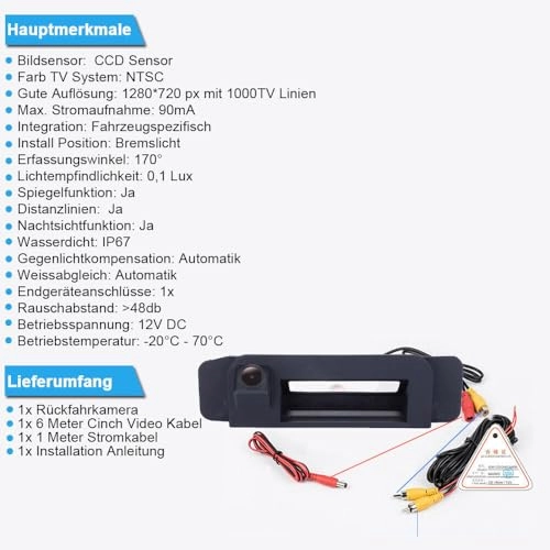 Rear View Camera - Night vision 1280 x 720 pixels