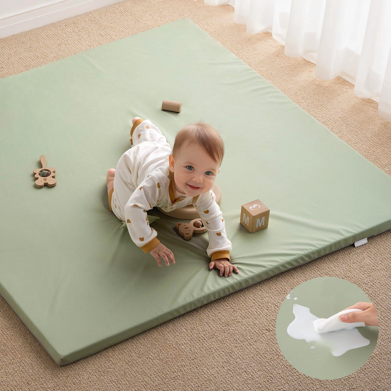 Vegan Leather Baby Play Mat - 50x50 Taupe