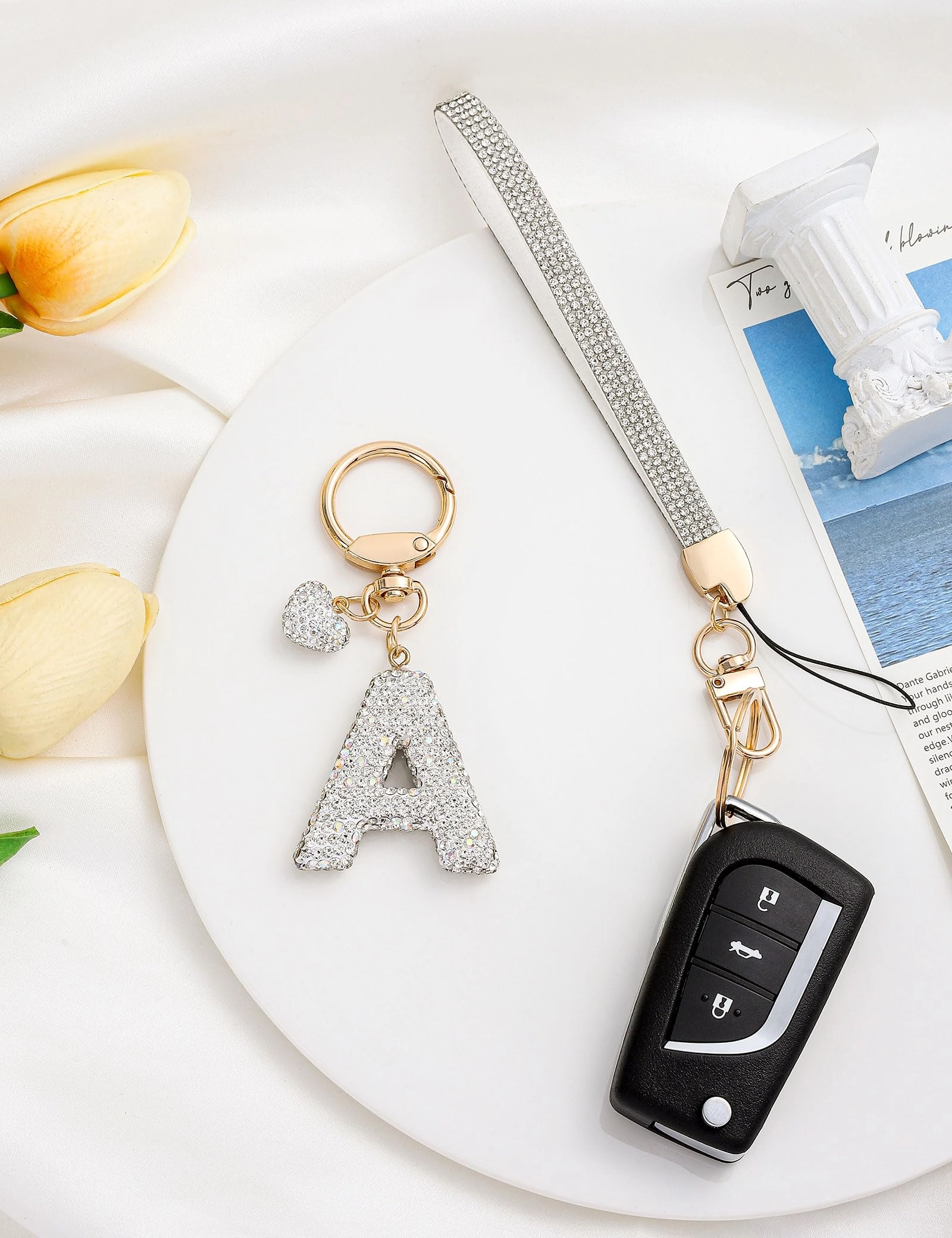 Initial Keychain - L Purple Rhinestone