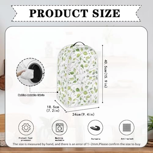 Food Processor Cover - Green Leaf 9.4 x 15.9 x 7.2 inches