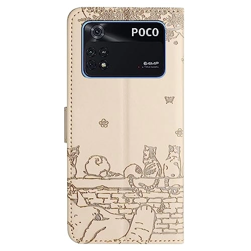 Cat Wallet Case - PU Leather Flip Cover for Xiaomi POCO M4 Pro 4G