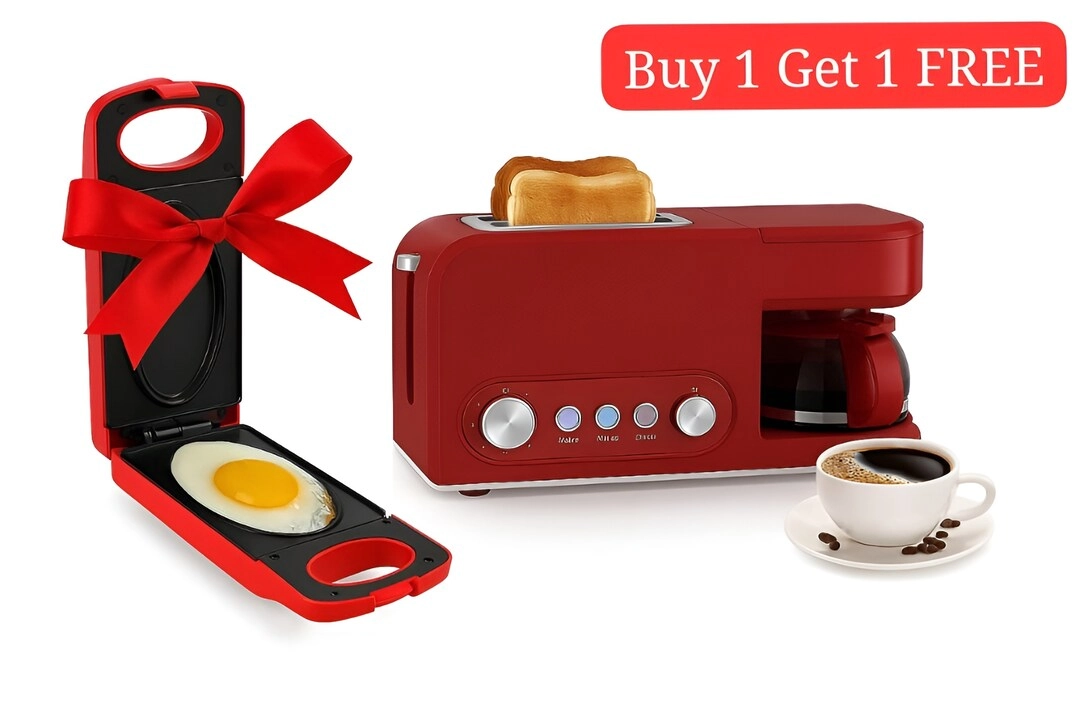 Homeonics 2 in 1 Breakfast Maker - Toaster with Built-in Coffee Maker + Omelette & Pancake Maker - Free Non-Stick
