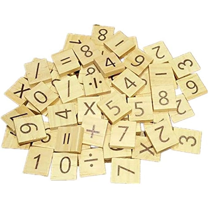 esowemsn Scrabble Tiles - 100pcs Wood Numbers and Symbols