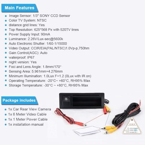 Boot Handle Reversing Camera - Night vision 1280 x 720 pixels