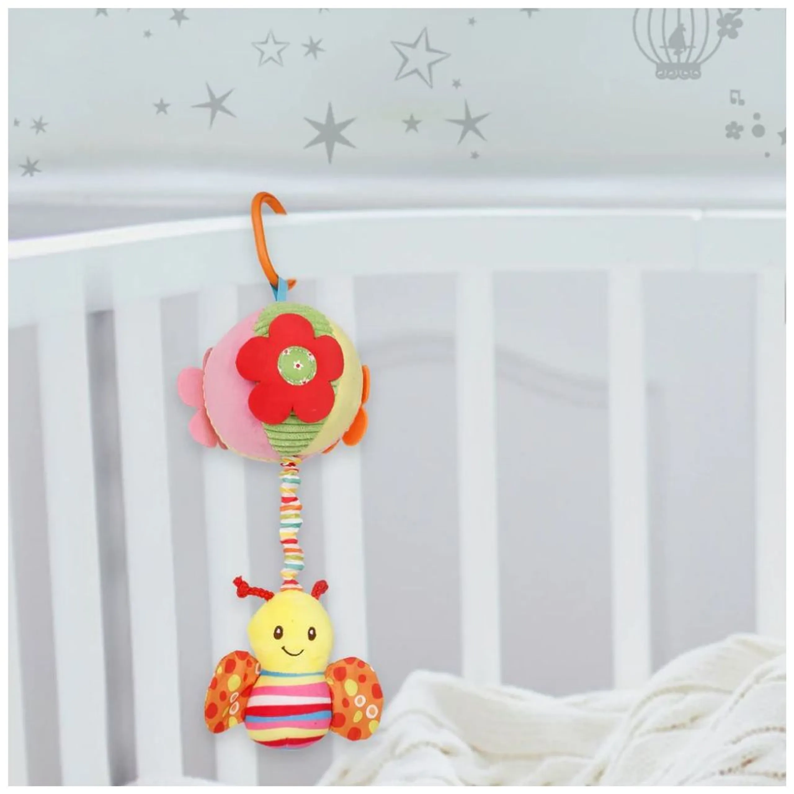 Hanging Rattle Toy - 3 months soft plush Honeybee