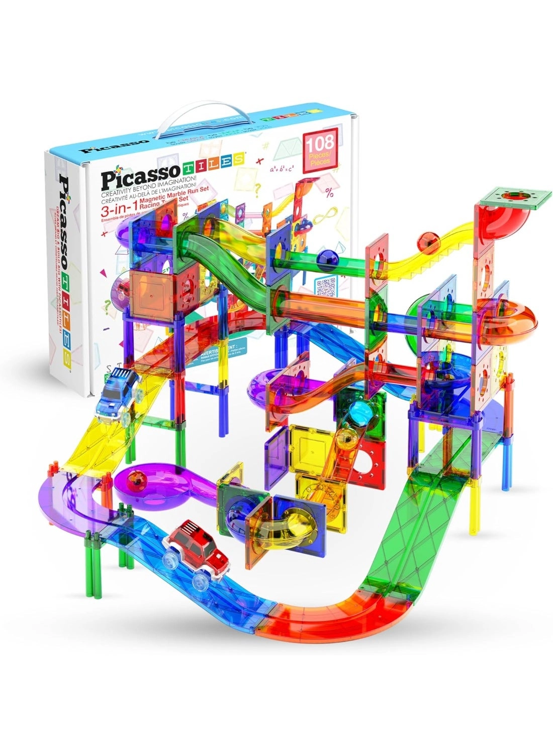 PicassoTiles 3-in-1 Magnetic Marble Run & Race Track (PTG108)