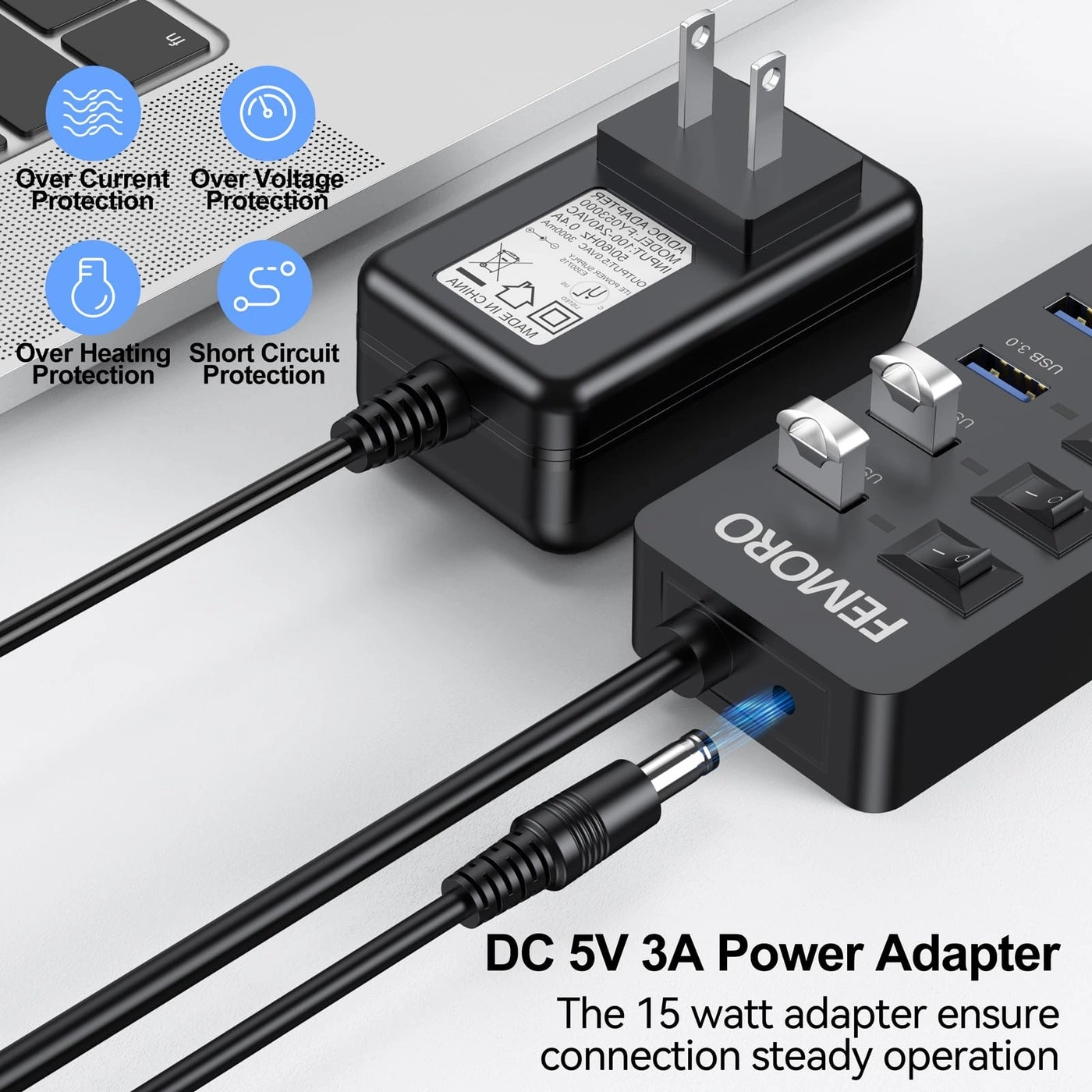 Powered USB Hub 3.0 - 5Gbps 7 Ports 12W Charging