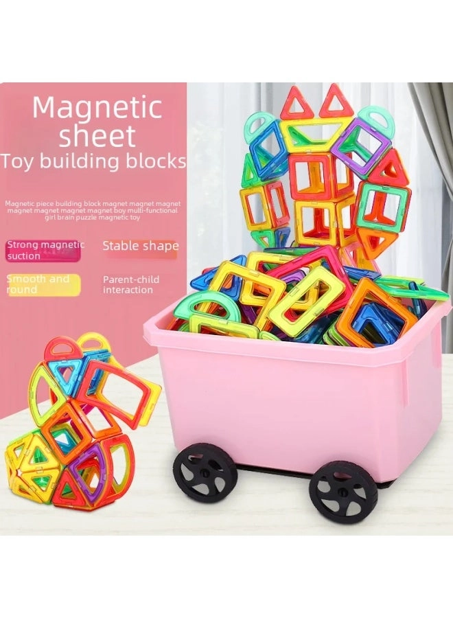 Magnetic Building Blocks - 84 pcs + Wheels + Storage Box