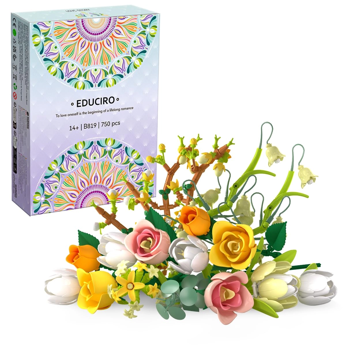 Under the Baubles Rose & Tulip Flower Bouquet (B819) - Artificial Flowers Building Set