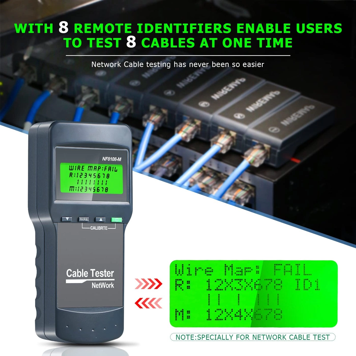 RJ45 Network Cable Tester - Cat5/CAT5e/CAT6/CAT6e Length Measurement Continuity Checking