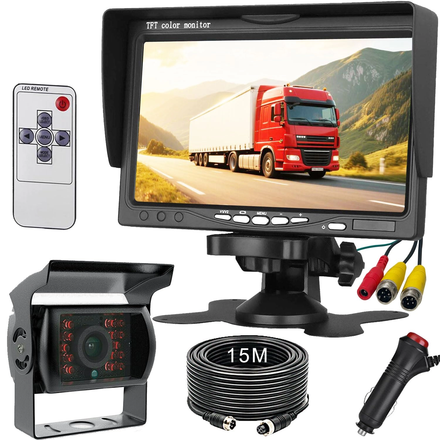 HUACANG Rearview Camera - Night Vision + 7" TFT LCD Monitor - 800x480