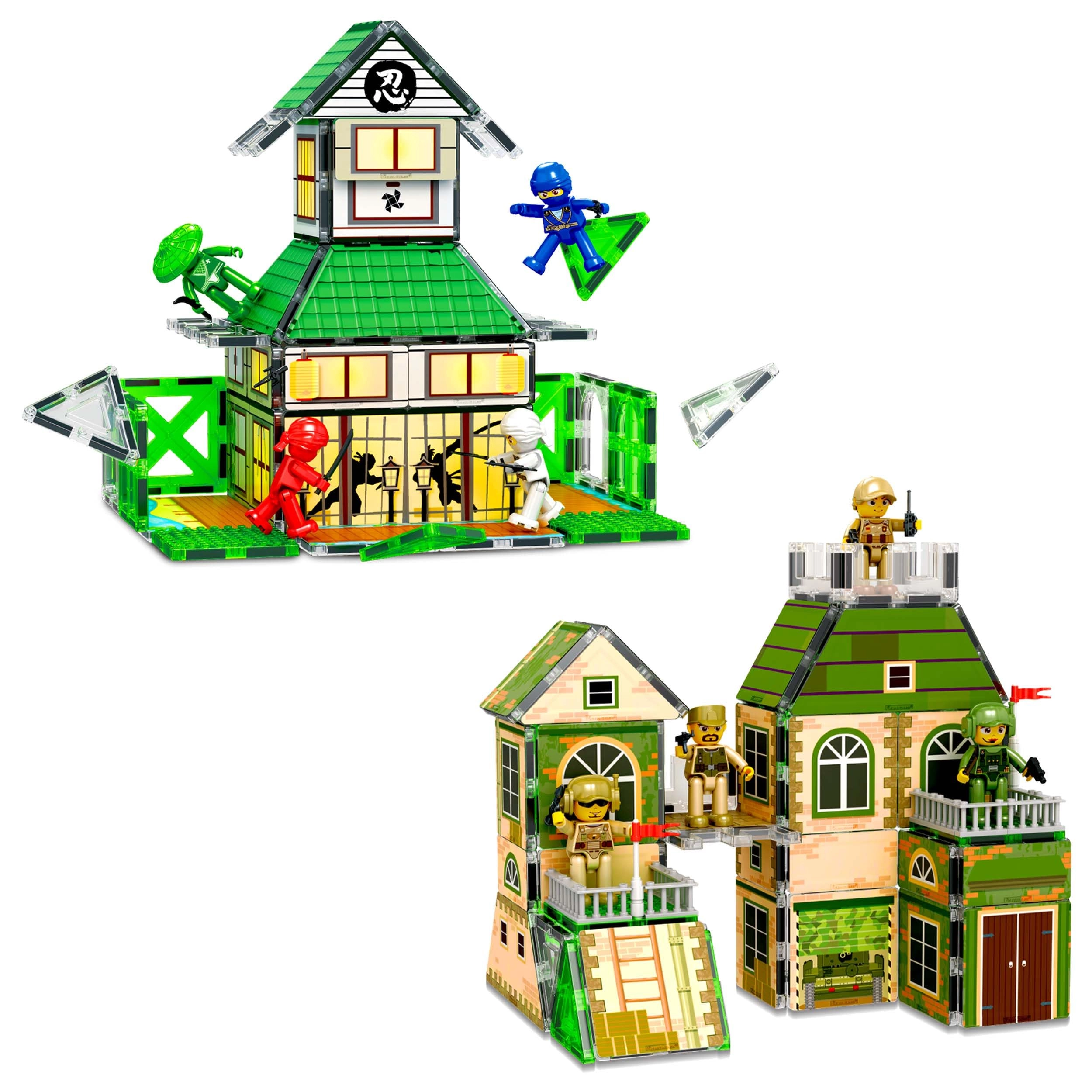 PicassoTiles 2-In-1 Magnetic Tiles - Ninja & Troop 102 pcs
