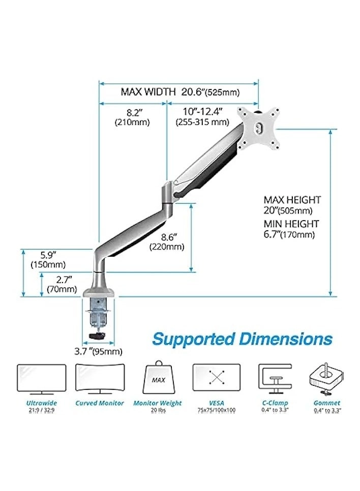 Monitor Mount Arm - Single 20 to 32 inches 75x75mm and 100x100mm