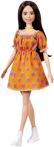 Barbie Fashionistas #160 - Long Brunette Hair Patterned Orange Dress Ages 3+