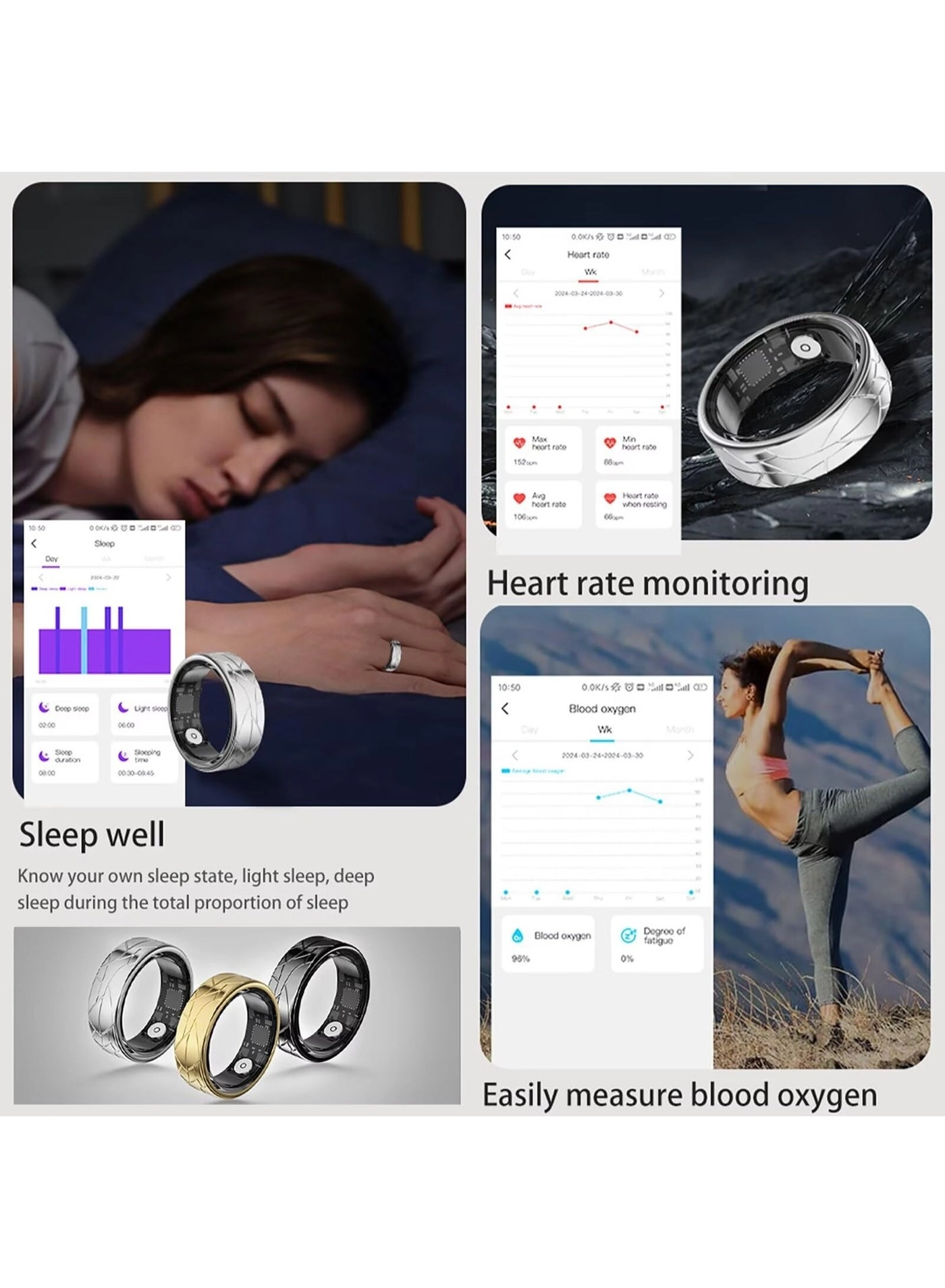 Smart Health Ring - IP68 Waterproof Bluetooth 5.1 7-8 days