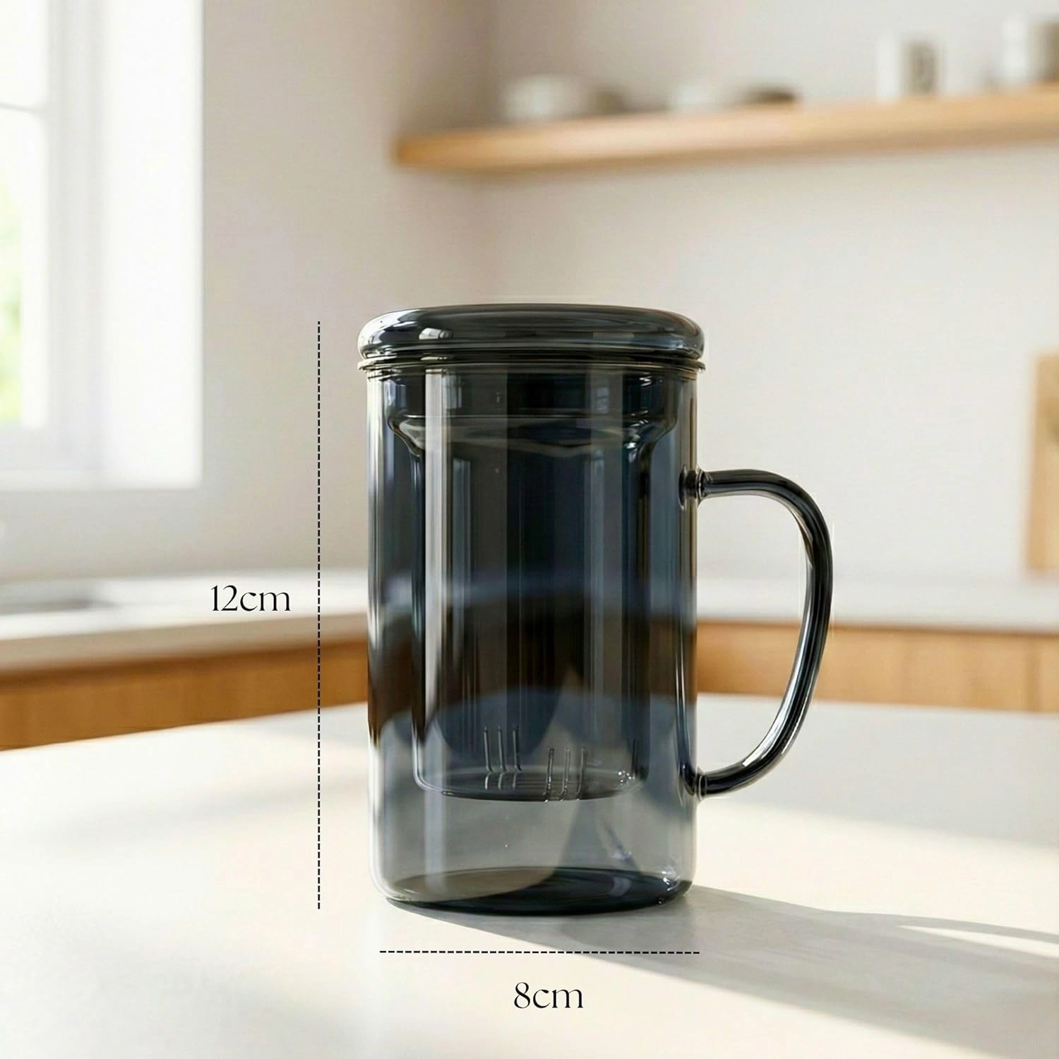 Glass Mug - 1 pcs Infuser Lid Handle - 450 ml