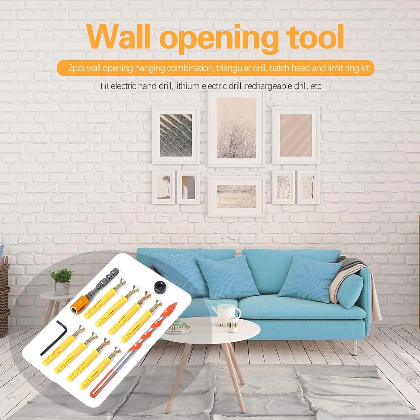 Self Tapping Screws + Triangle Drill Bit - 101mm + Limit Ring + Allen Wrench + Bit + Expansion Bolt - 39.5mm