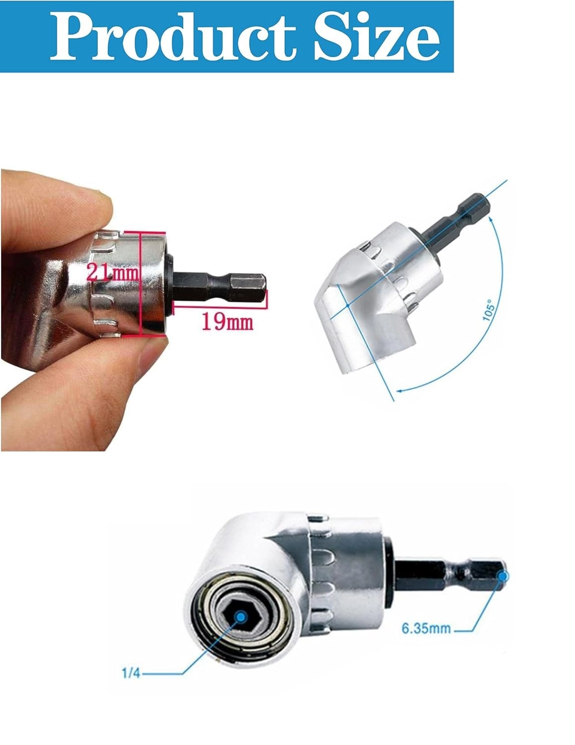 105° Right Angle Power Drill Adapter - Magnetic Bit Socket Quick Change Drive