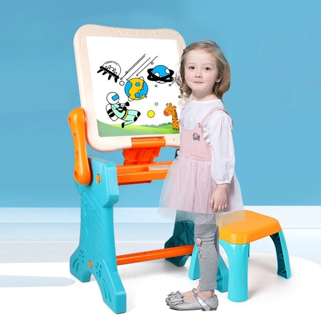 Double Sided 2 - IN - 1 Blocks Table & Magnetic Learning Board Set with Chair - 3+ 43 pieces