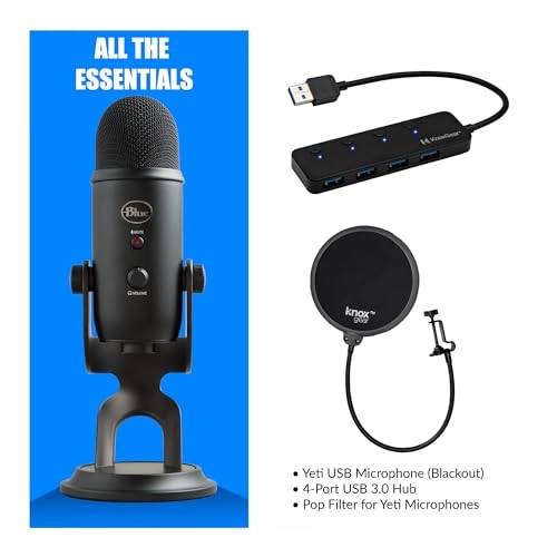 Yeti Microphone USB Microphone Pop Filter + 4-Port USB 3.0 Hub