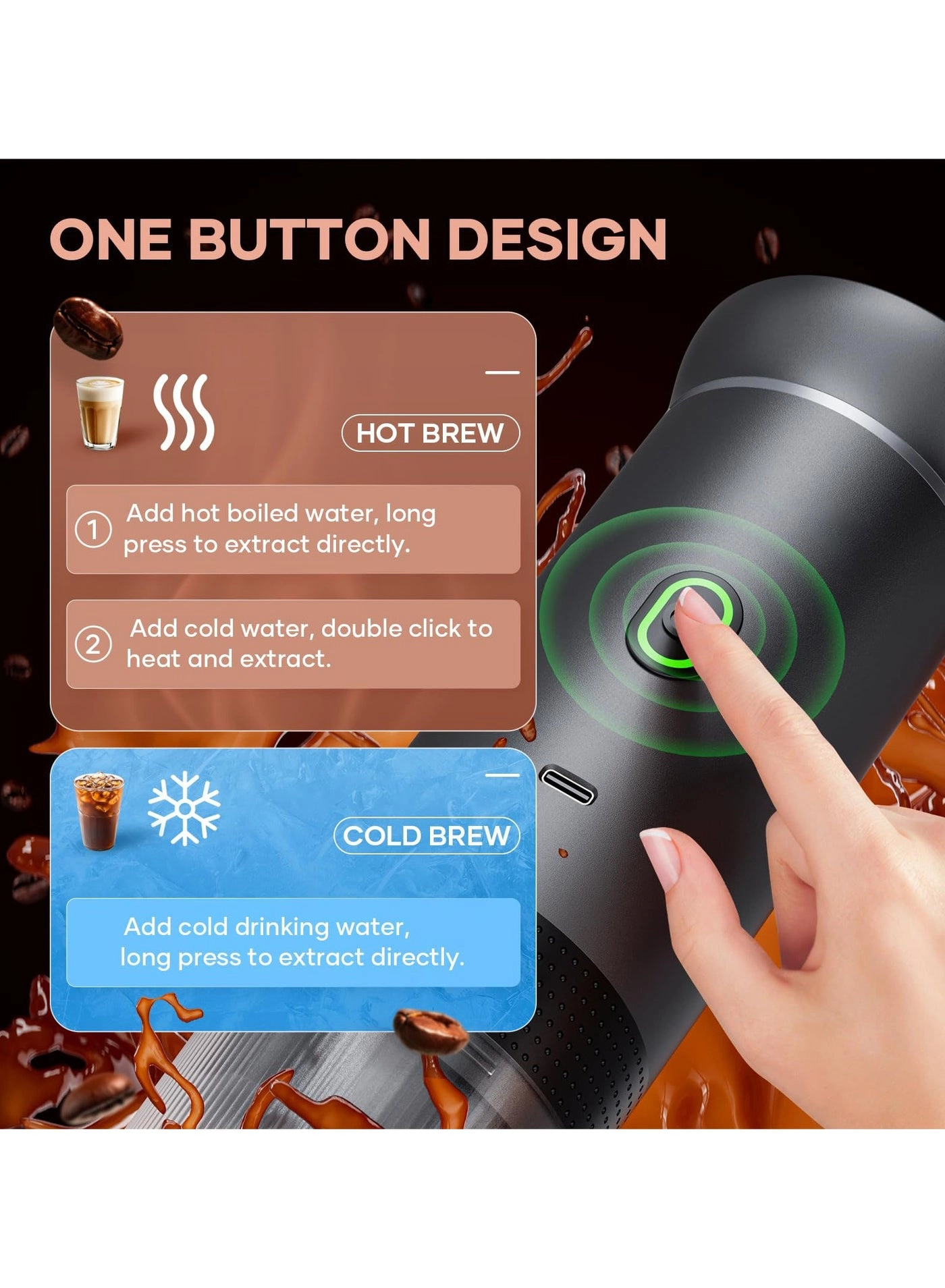 Portable coffee maker - 60 ml ground coffee and capsules