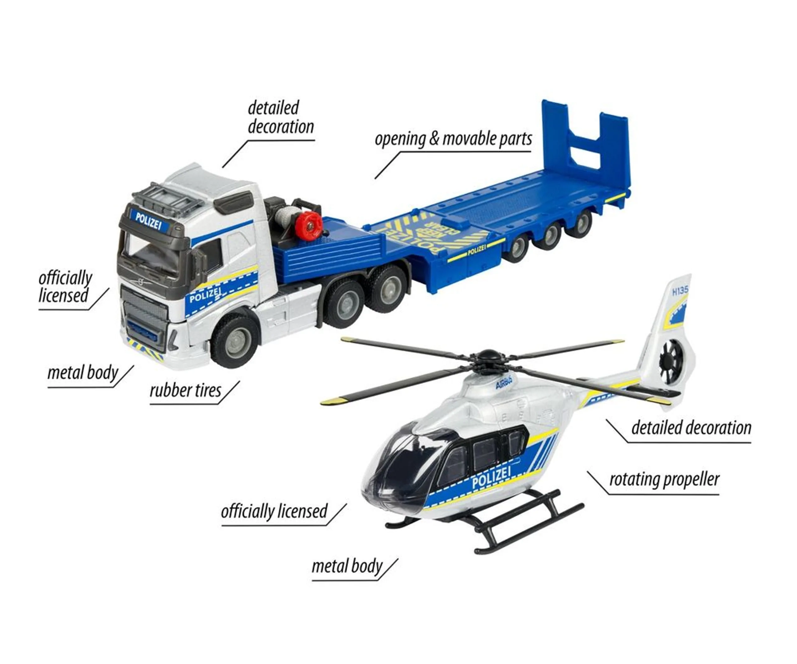 Volvo FH16 Truck - 35 cm + Airbus H135 Police Helicopter - 25.5 cm