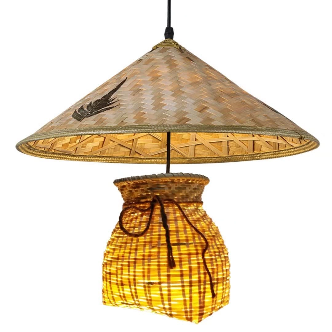 Yoouu Bamboo Chandelier with Fish Basket