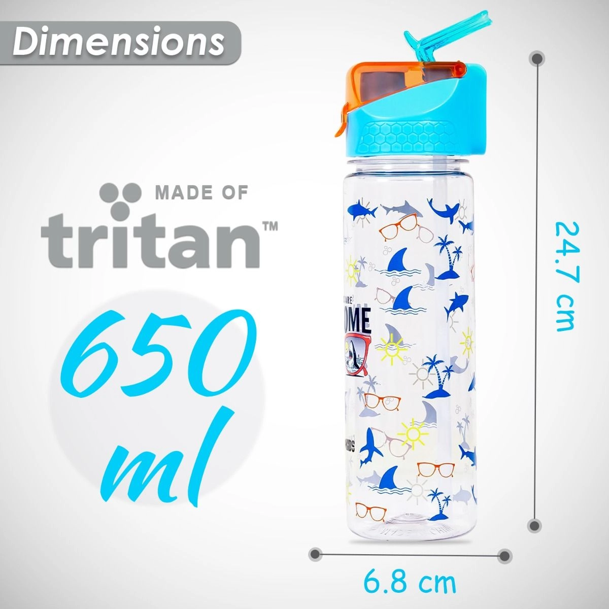 Lunch Box - 850ml Jawsome Blue + Tritan Water Bottle - 650ml + Snack Box