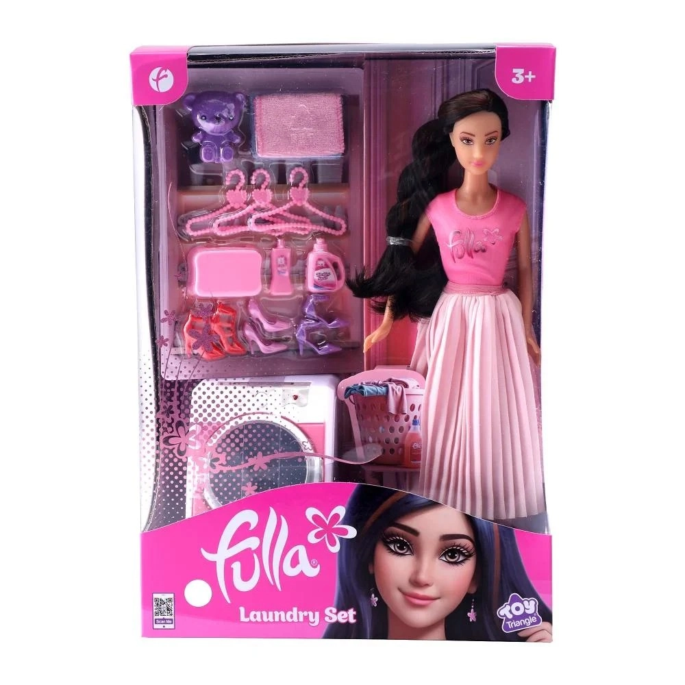 Doll with Laundry Set - Pink Battery-operated Washing Machine Ages 3+