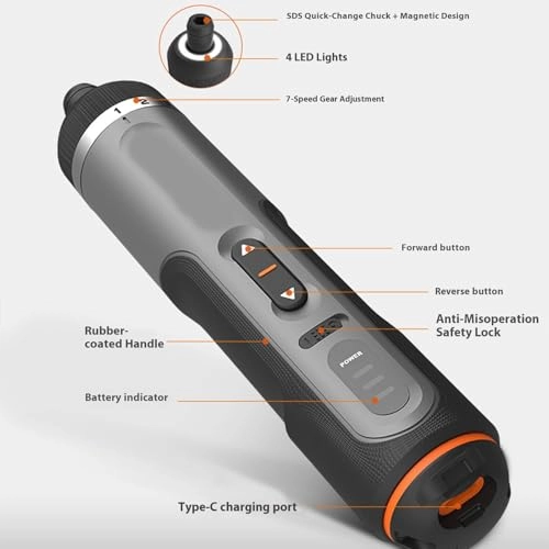 Cordless Electric Screwdriver - 7 Speed LED Work Light