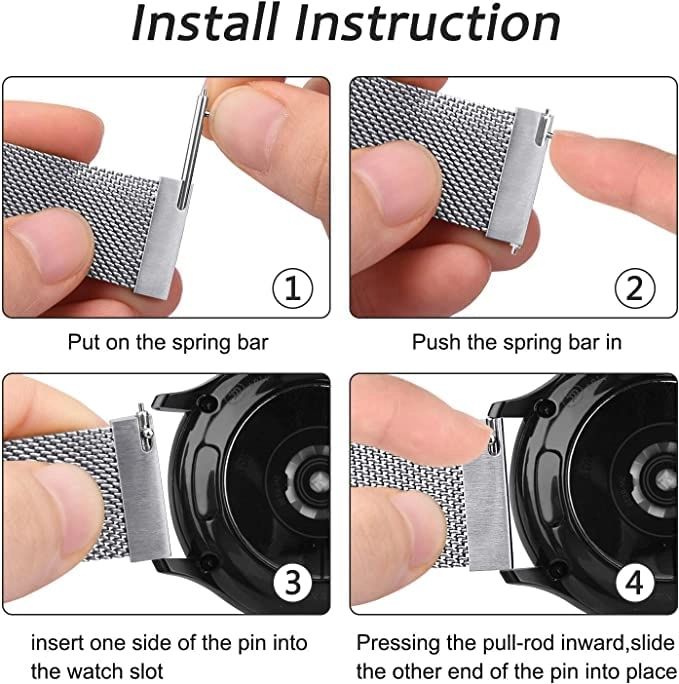 20mm Milanese Watch Band for Amazfit GTS 2 Mini, GTS 2e, GTR; Samsung Galaxy Watch 4, 5