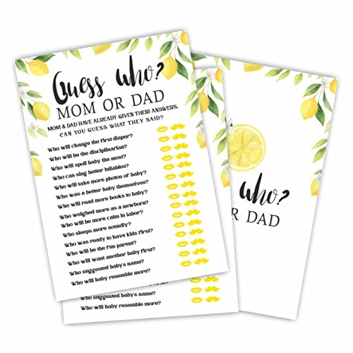 Watercolor Lemon Baby Shower Game Cards - 30 pieces Adult
