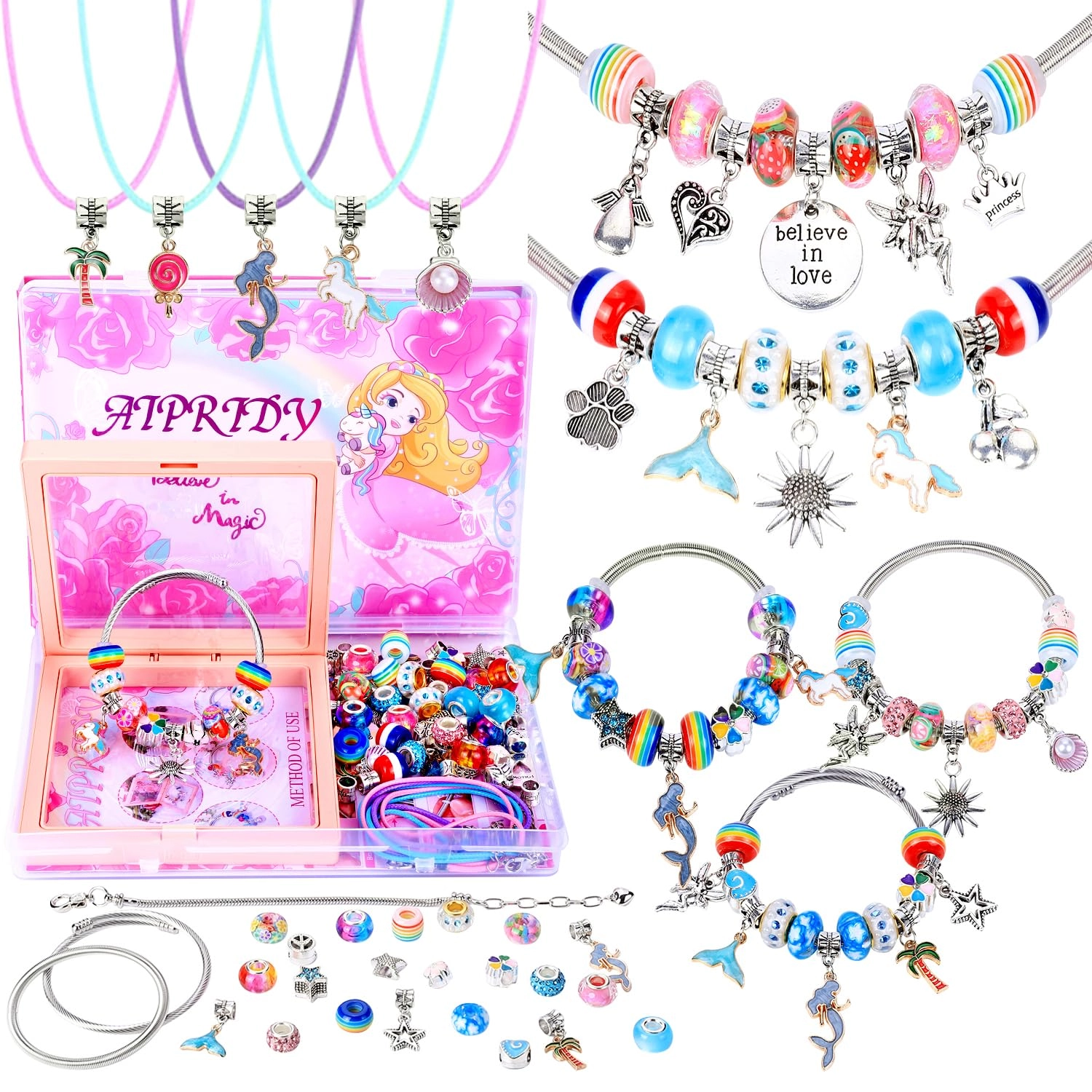 aipridy Charm Bracelet Making Kit - 72 Pieces Mermaid Aqua Girls 5-12 Years Old