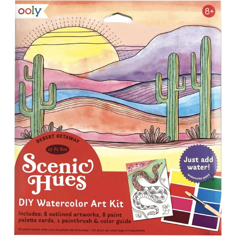 OOLY Desert Getaway - 8 Artwork Cards, 8 Paint Palettes, 1 Paint Brush