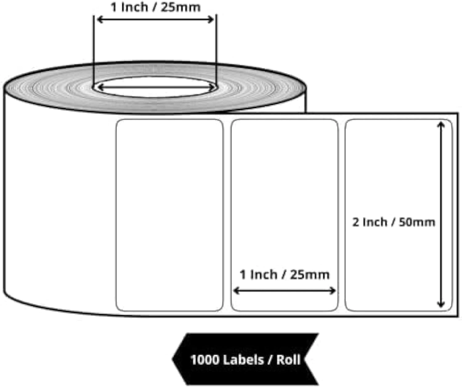 Thermal Transfer Barcode Label Stickers - Pack of 5 2.0" × 1.0" (50 × 25 mm)