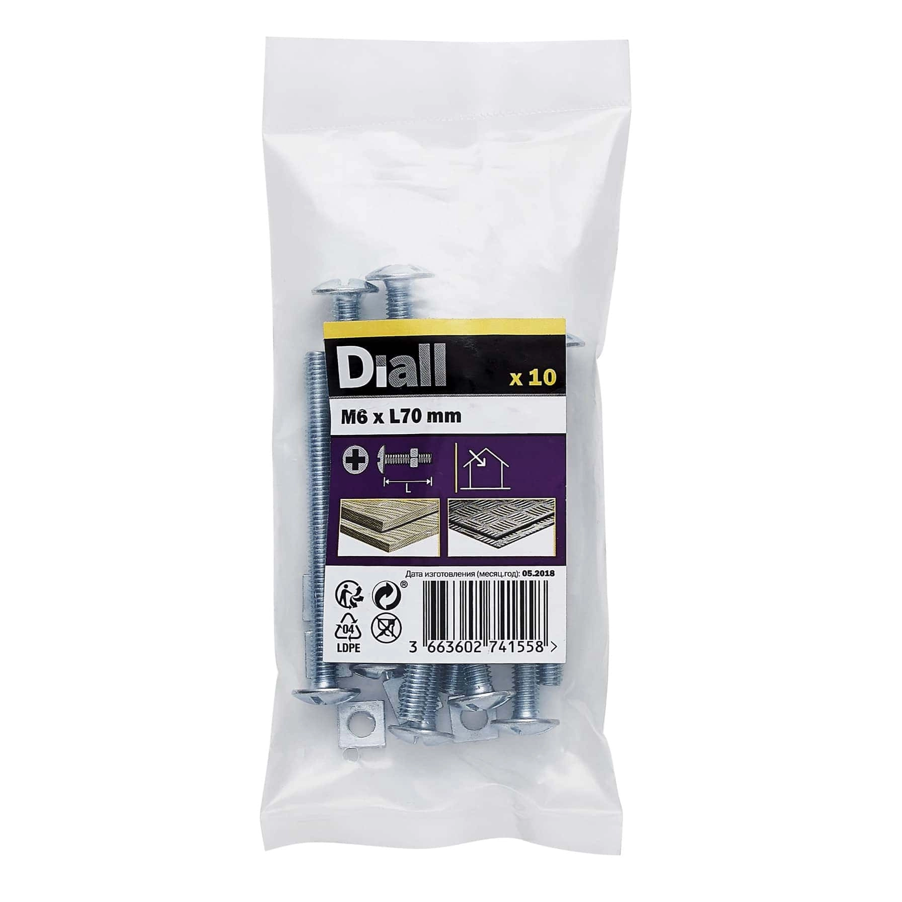 Diall Square Coach Nut & Bolt - 70 mm M6