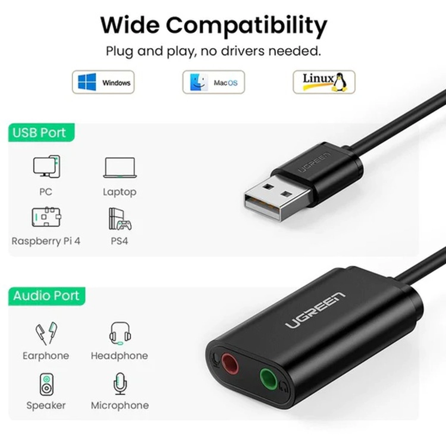 USB External Sound Adapter - 0.15 meter
