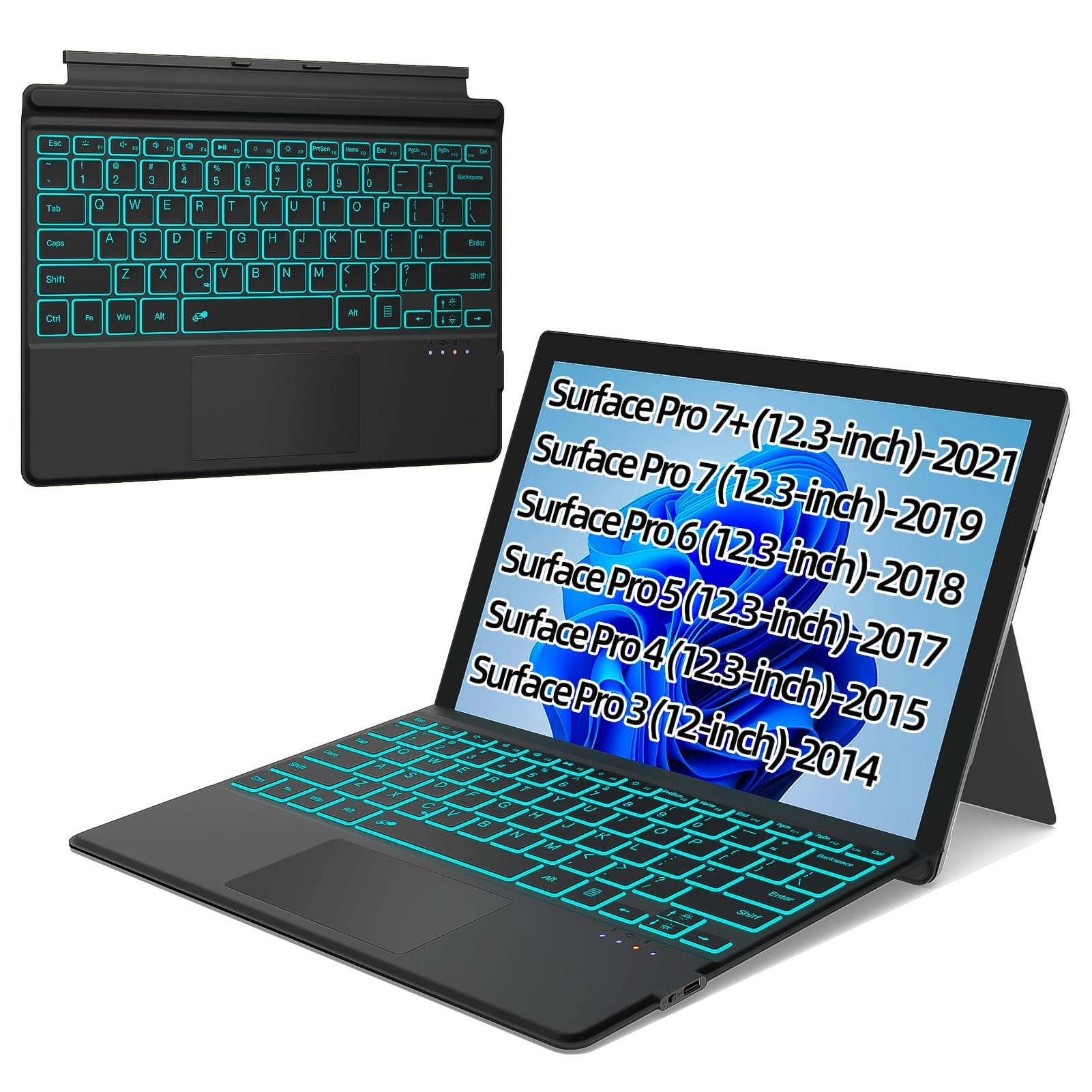 XIWMIX Bluetooth Keyboard - Compatible with Surface Pro 7/7+/6/5/4/3 Bluetooth 5.2 7-Color Backlit