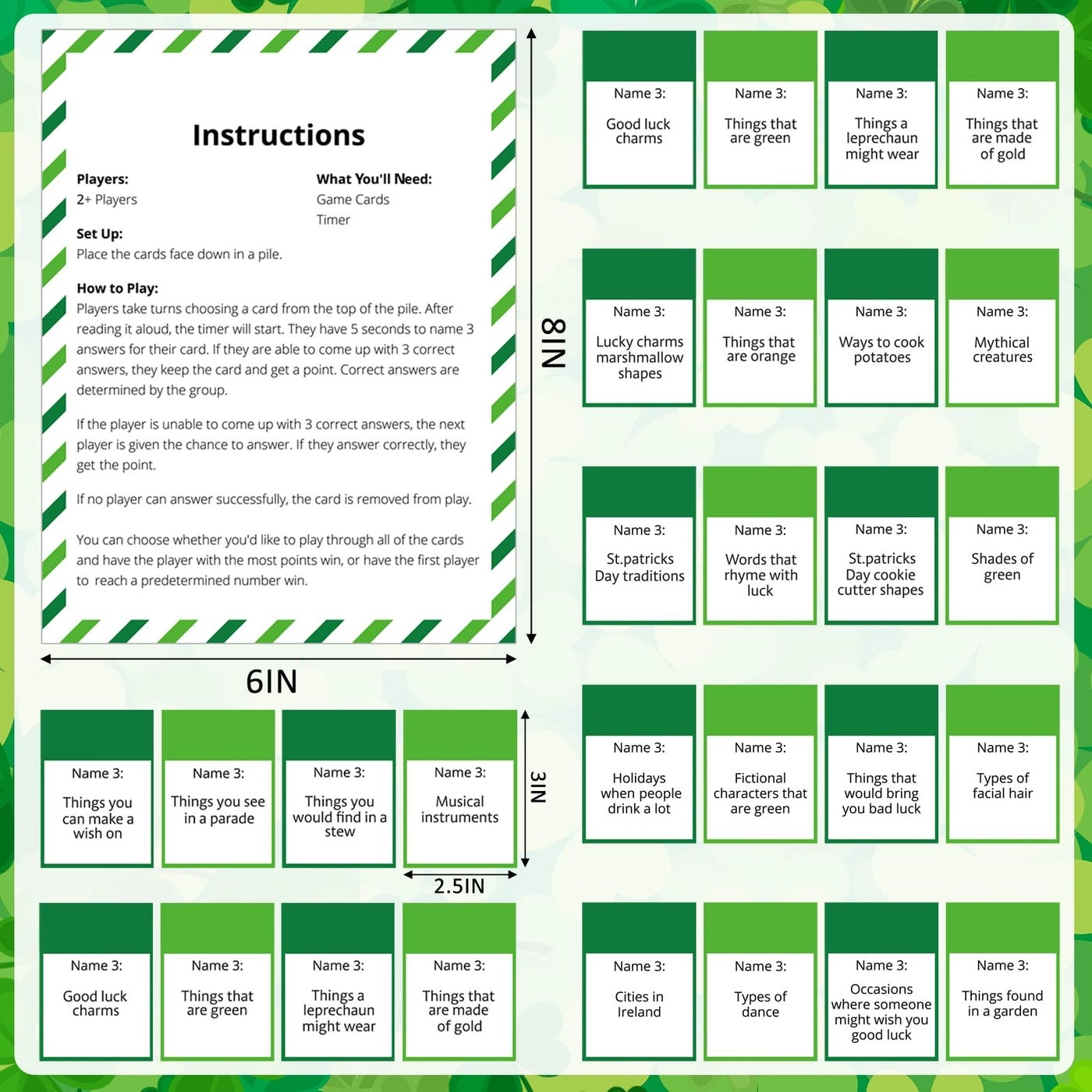 St Patricks Day 5 Second Game - Question Cards Hourglass