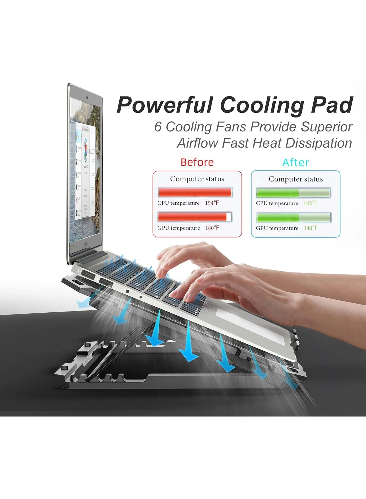 ICE COOREL Laptop Cooling Pad - 6 Fans 13-15.6 Inch