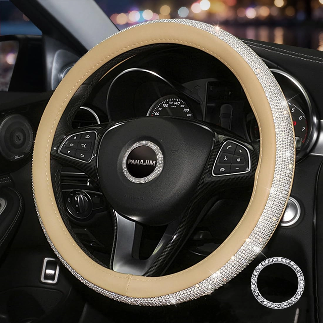 China D Shape Leather Steering Wheel Cover - 15 inch/38CM Flat Bottom Anti-slip