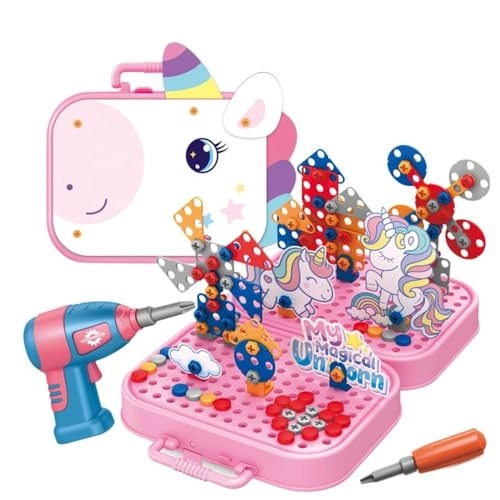 Happy Hues Plastic Diy Electric Drill Screw Tool Set - Unicorn Design 228pcs