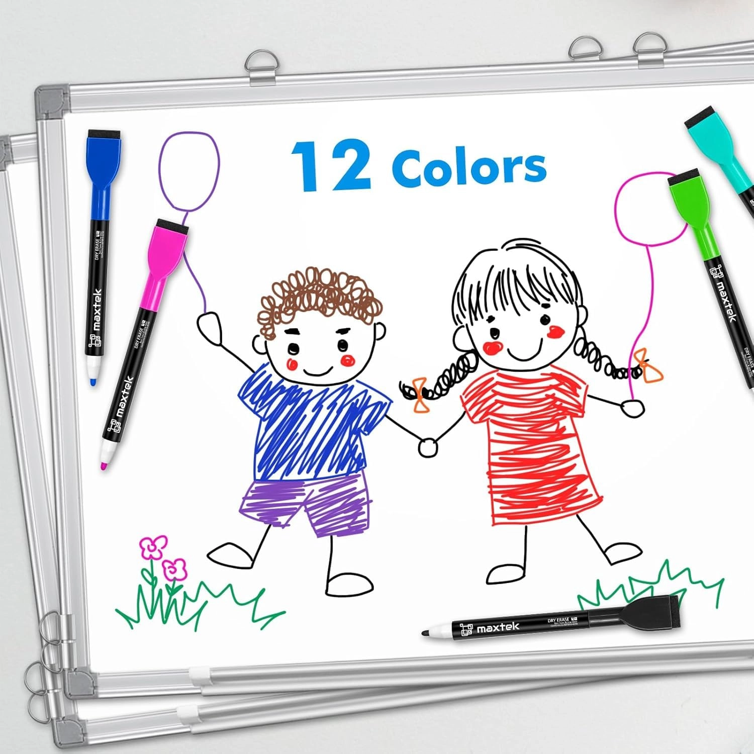 36 Pack Magnetic Whiteboard Pens - 12 Colours Fine